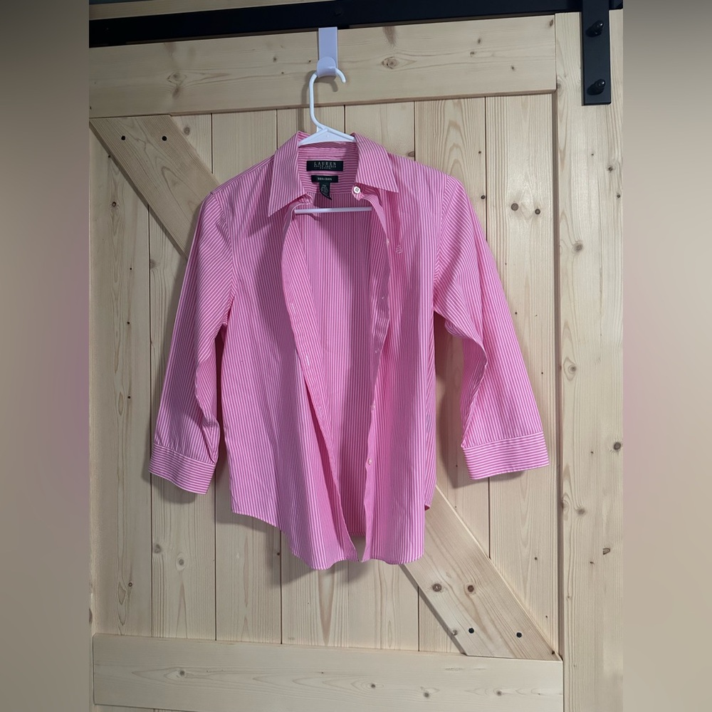 Lauren Ralph Lauren Shirt Womens Medium Petite Striped Button Down Dress Shirt